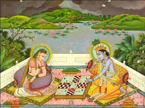 le dieu krisna joue au pachisi peinture inde
